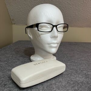 Versace Black Rectangular Prescription Glasses with Tan Accent